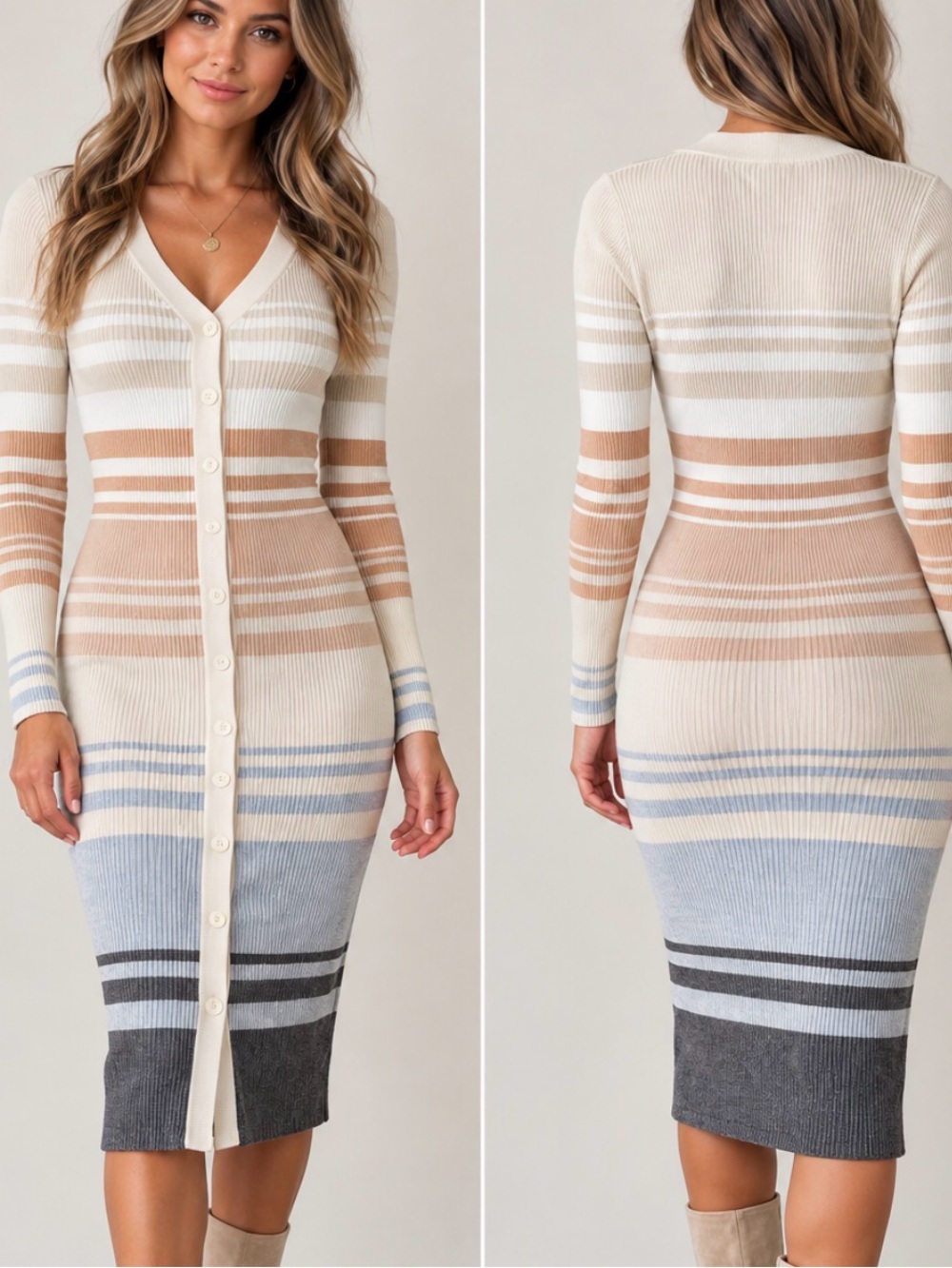 Women’s medium long sleeve ribbed stretchy fall sweater dress